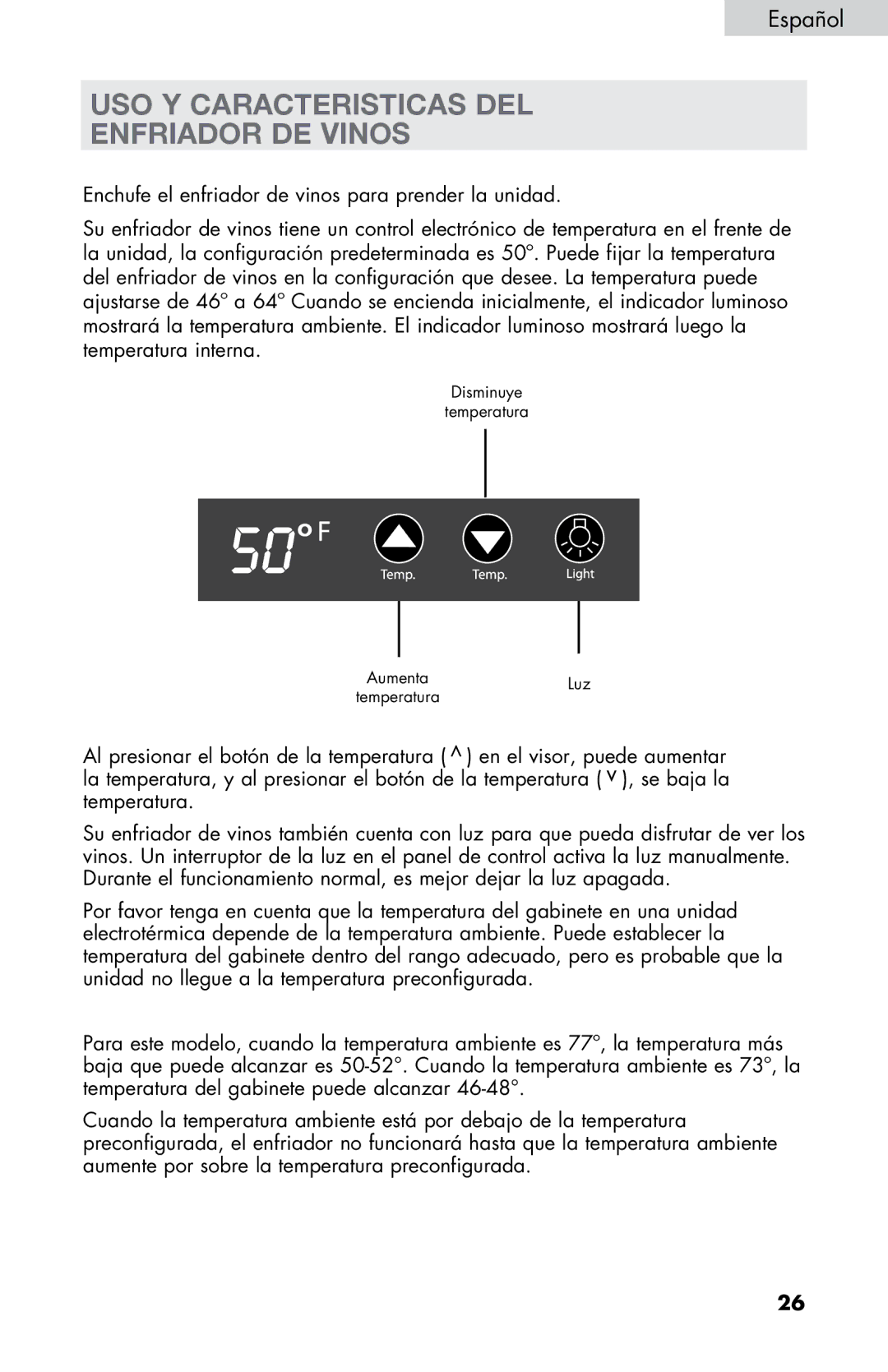 Haier HVTM04ABB, HVTM16ABB, HVTM06, HVTM08, HVTM12BSS user manual USO Y Caracteristicas DEL Enfriador DE Vinos 