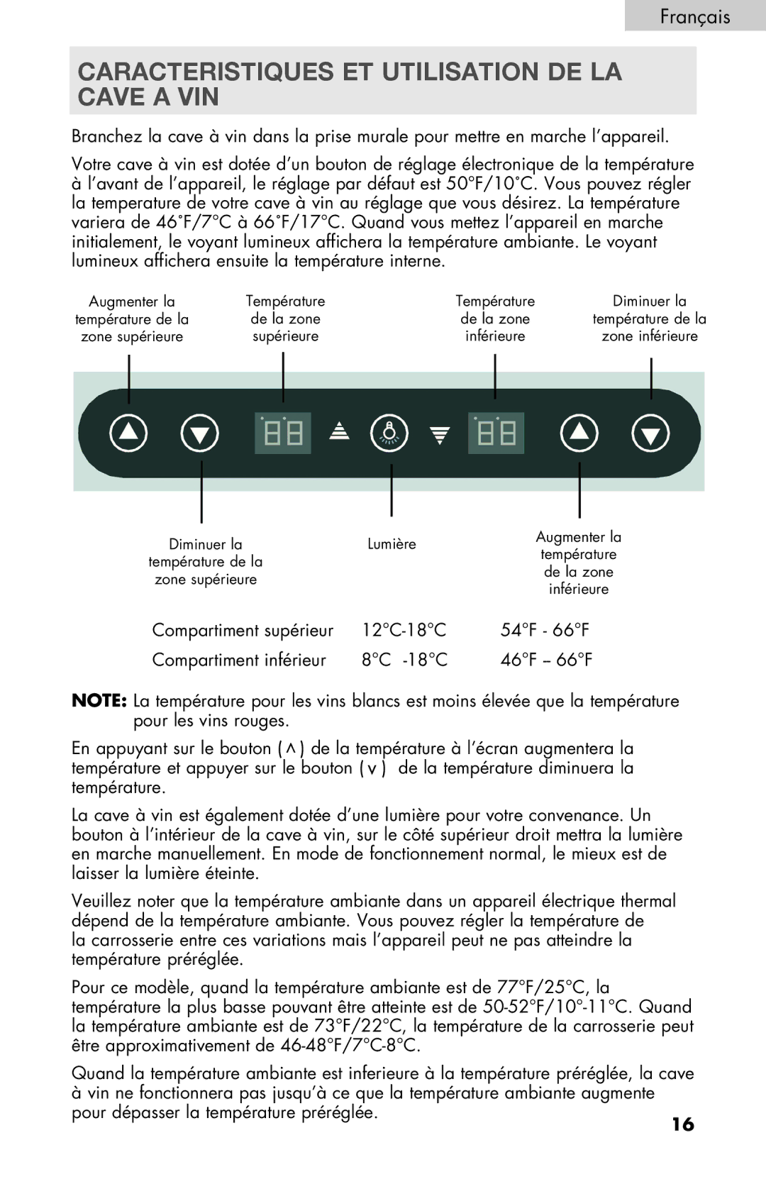 Haier HVTM18DABB, HVTM32DABB, HVTSM18DABB user manual Caracteristiques ET Utilisation DE LA Cave a VIN 