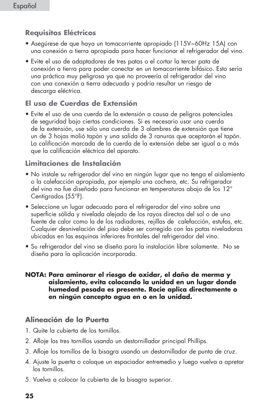 Haier HVTM18DABB, HVTM32DABB, HVTSM18DABB user manual Requisitos Eléctricos, Alineación de la Puerta 