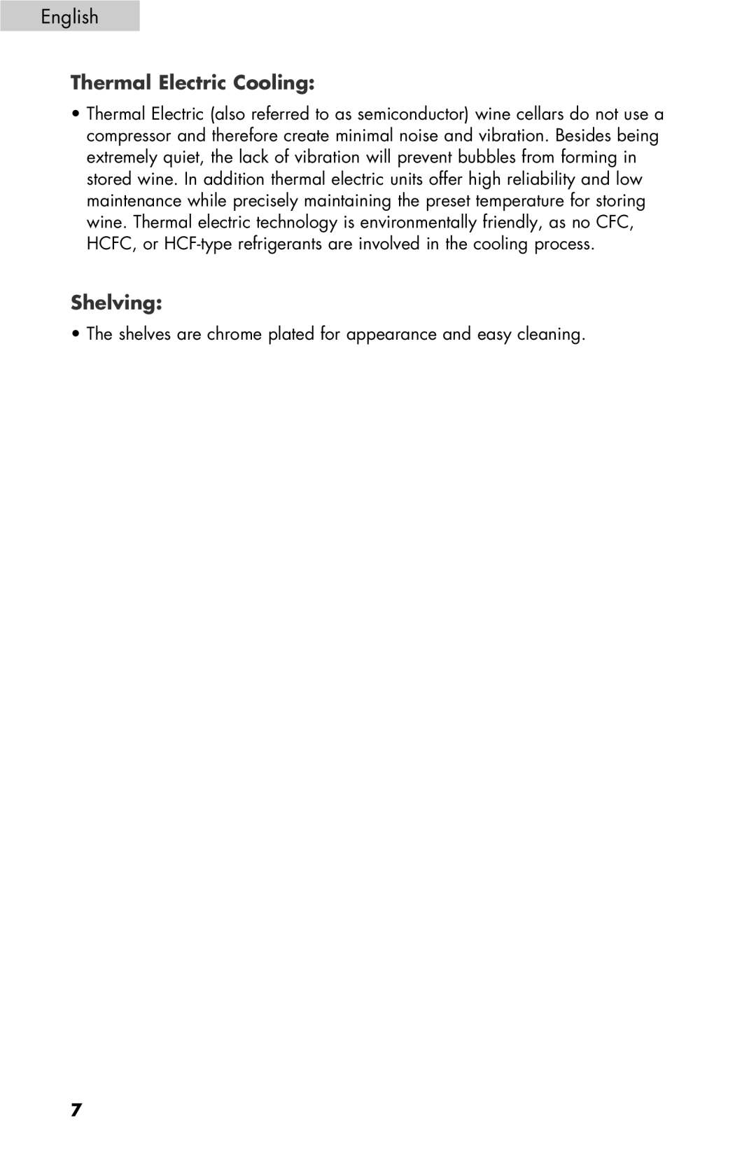 Haier HVTM18DABB, HVTM32DABB, HVTSM18DABB user manual Thermal Electric Cooling, Shelving 