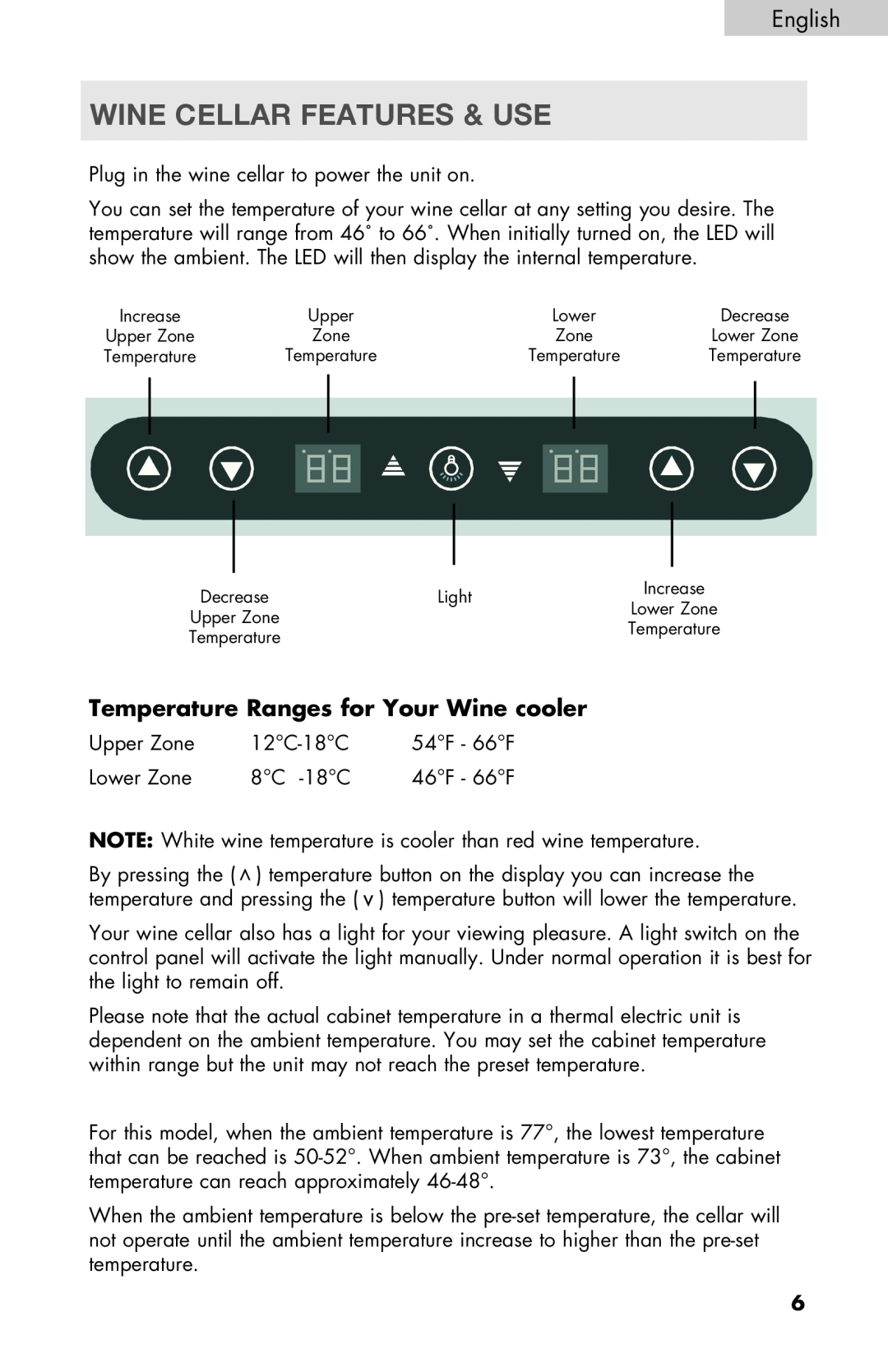 Haier HVTSM18DABB, HVTM32DABB, HVTM18DABB user manual Wine Cellar Features & Use, Temperature Ranges for Your Wine cooler 