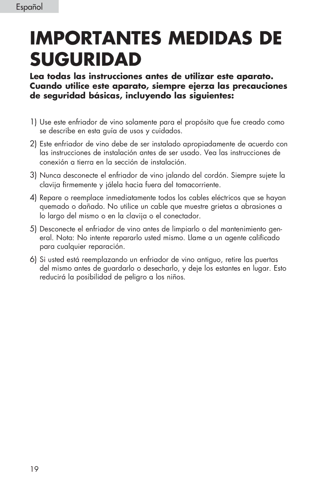 Haier HVTS04, HVTS06, HVTS08 user manual Importantes Medidas DE Suguridad 