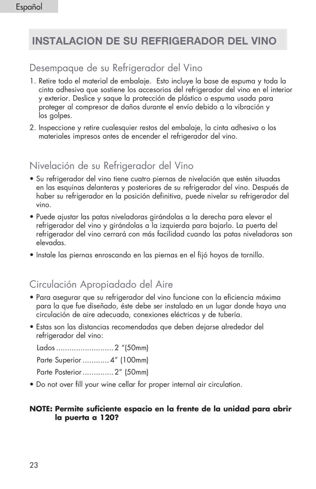 Haier HVTS06, HVTS08, HVTS04 user manual Instalacion de su refrigerador del vino, Desempaque de su Refrigerador del Vino 