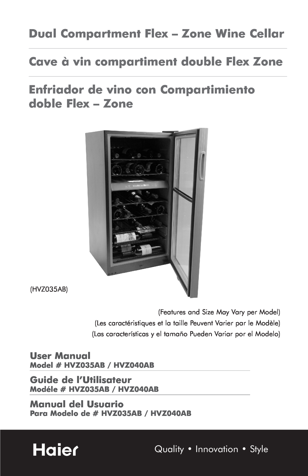 Haier HVZ035AB user manual Dual Compartment Flex – Zone Wine Cellar, Cave à vin compartiment double Flex Zone, User Manual 
