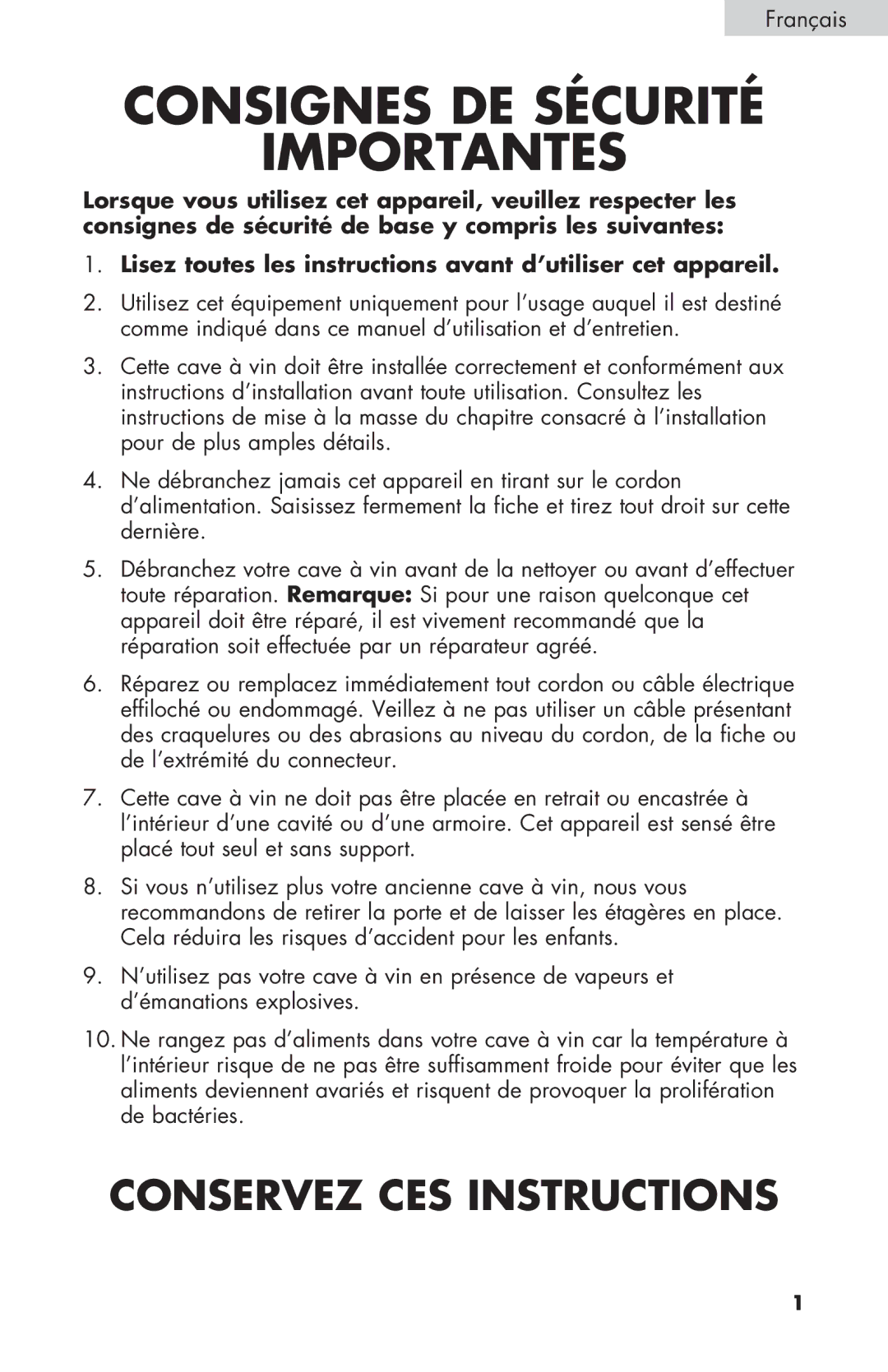 Haier HVZ040ABH5S user manual Consignes DE Sécurité Importantes 