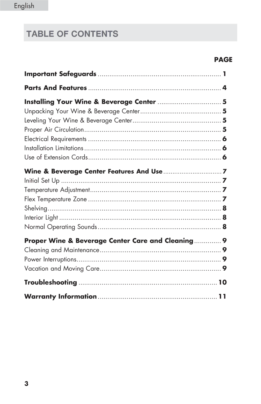 Haier HVZ040ABH5S user manual Table of contents 