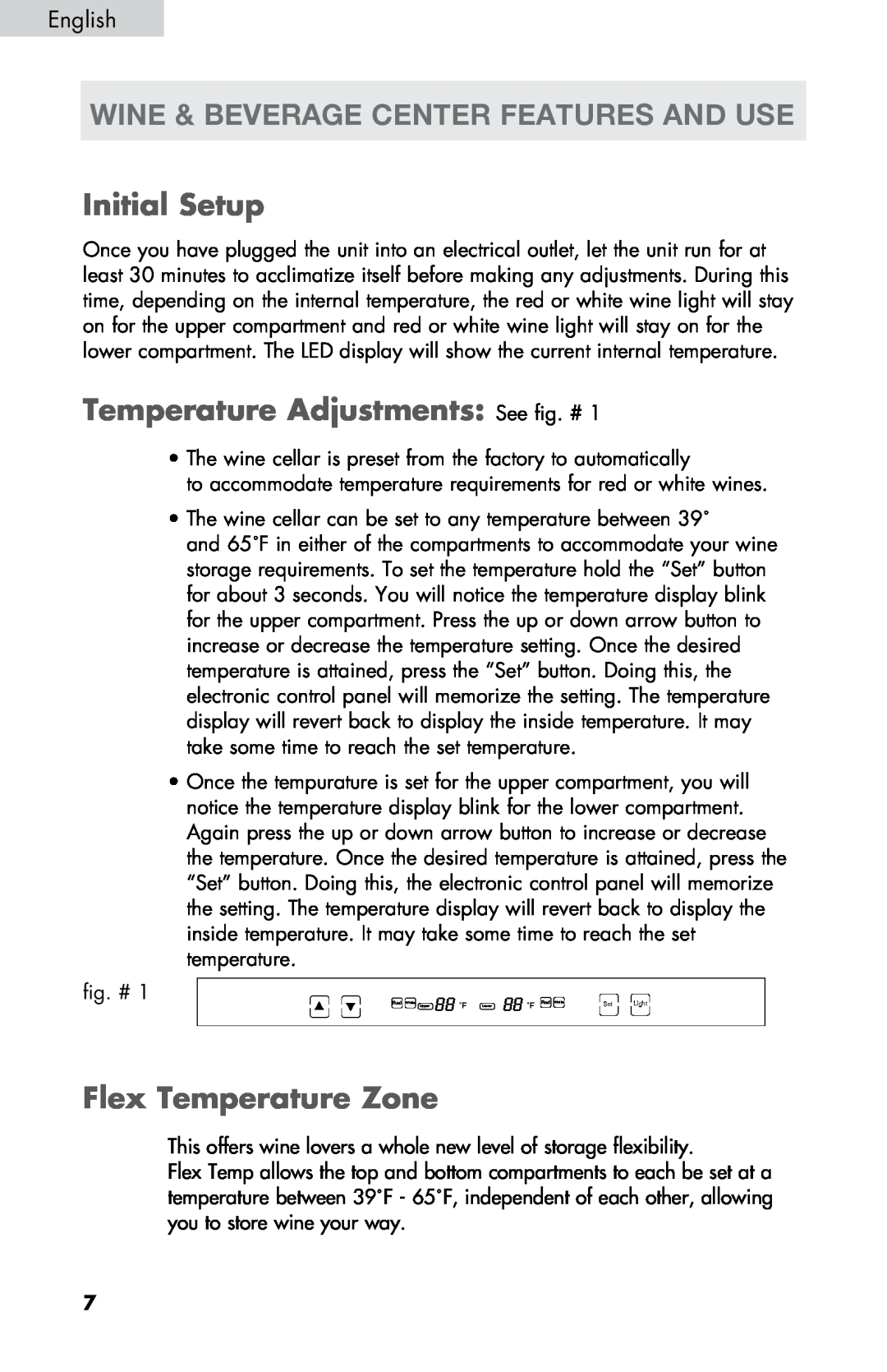 Haier HVZ040ABH5SBJ user manual wine & beverage center features and use, Initial Setup, Temperature Adjustments See fig. # 
