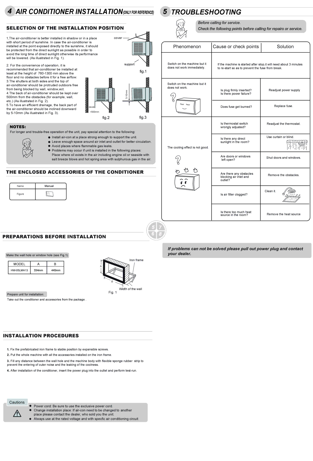 Haier HW-05LMA13 Selection of the Installation Position, Enclosed Accessories of the Conditioner, Installation Procedures 