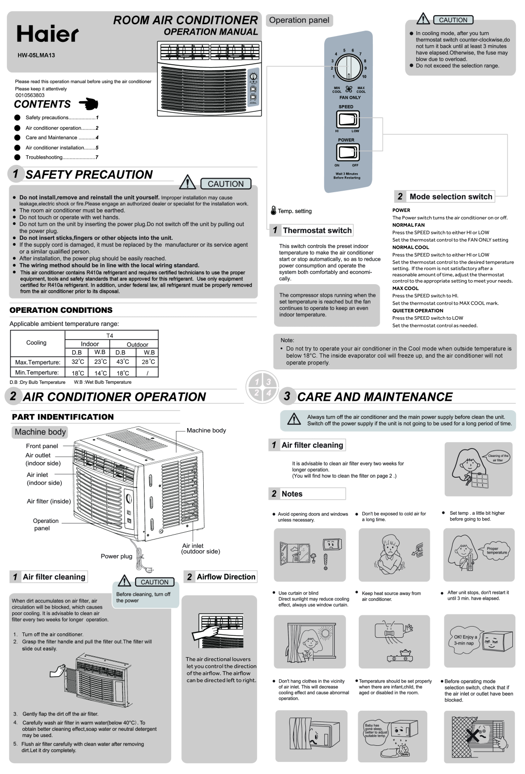 Haier HW-05LMA13 manual Room Air Conditioner 