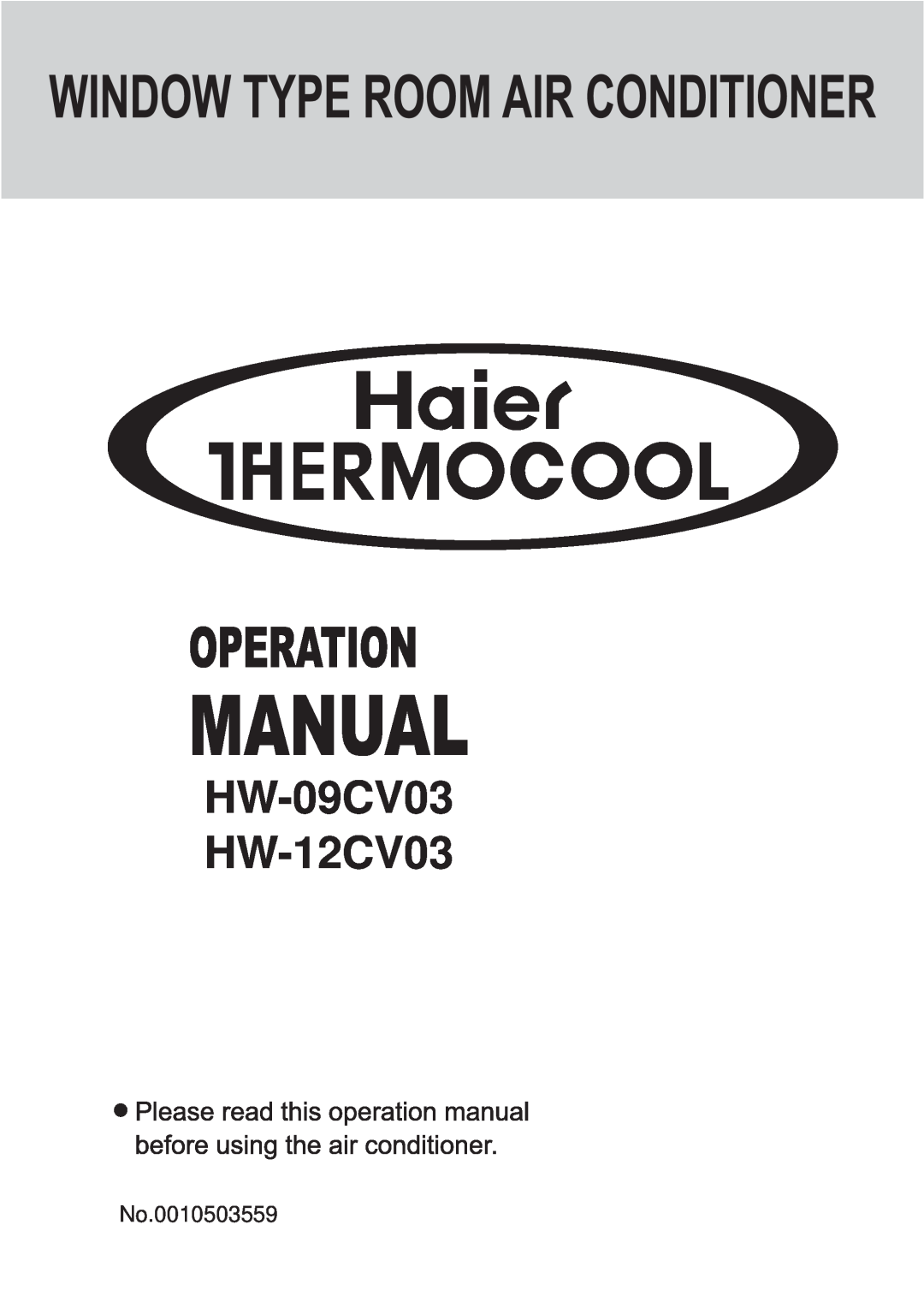 Haier manual HW-09CV03 HW-12CV03, No.0010503559 