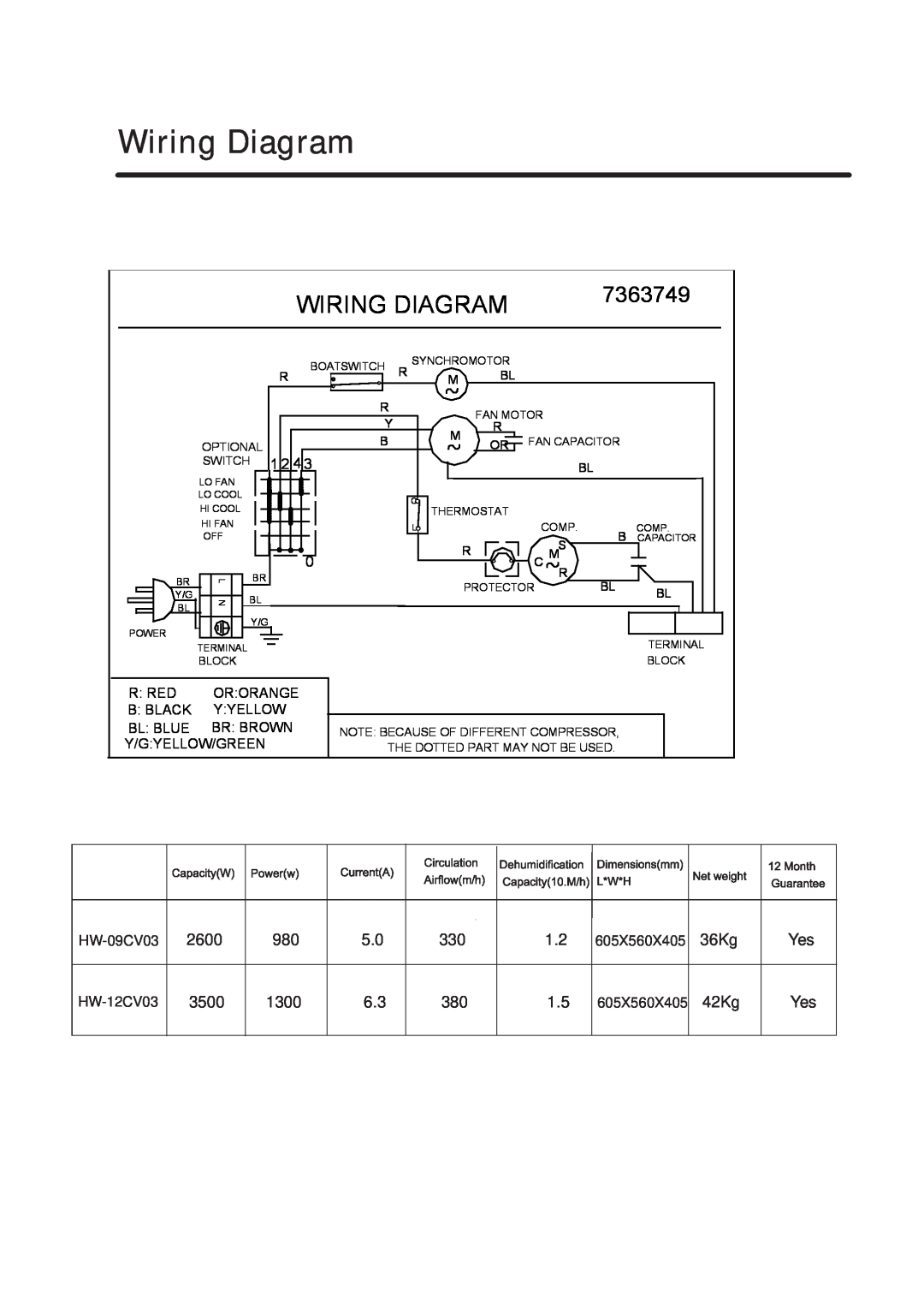 Haier HW-12CV03, HW-09CV03 manual Wiring Diagram, 7363749 