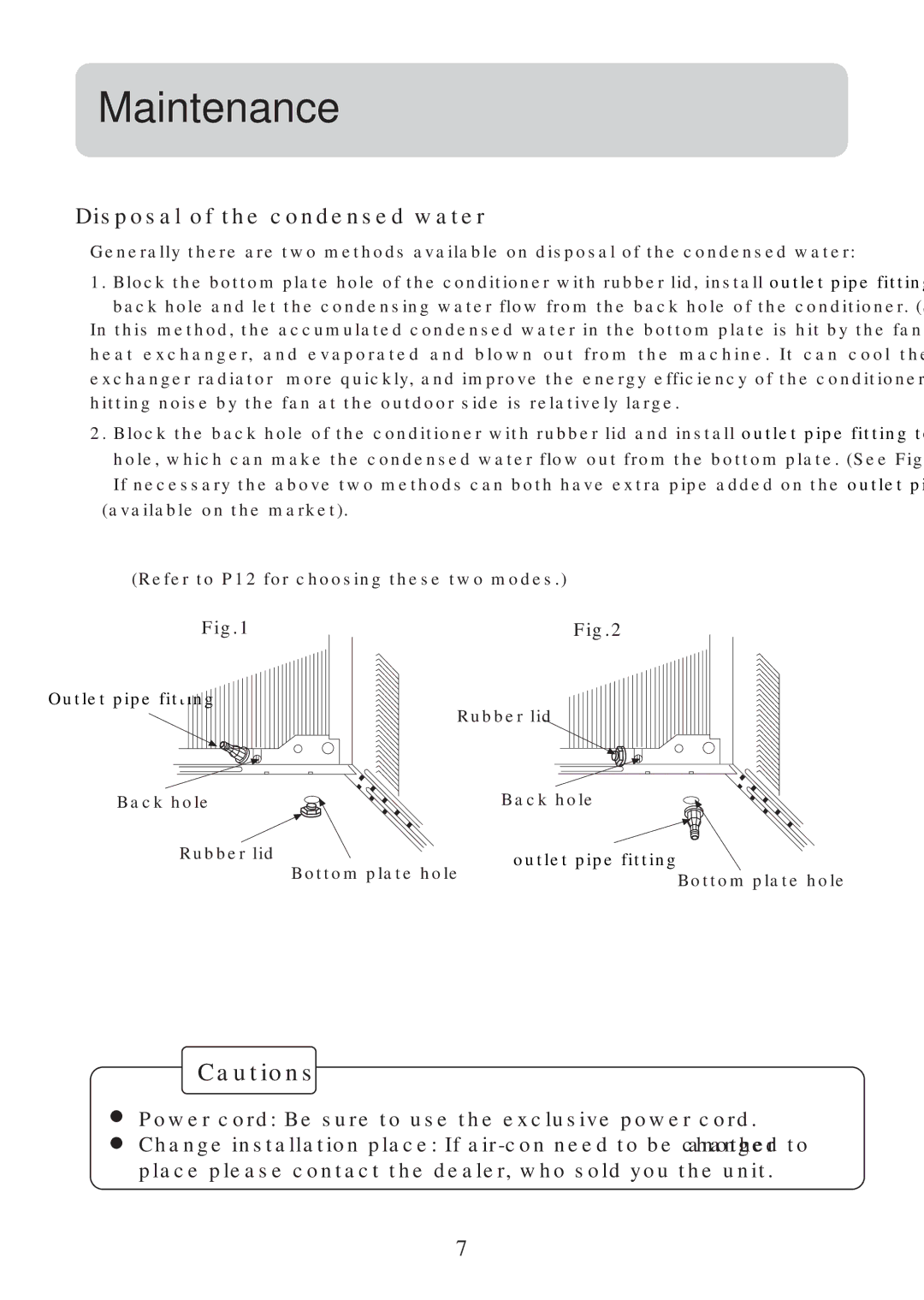 Haier HW-07LM13, HW-12LM13, HW-12LM03, HW-09LM13, HW-09LM03, HW-07LM03 operation manual Disposal of the condensed water 