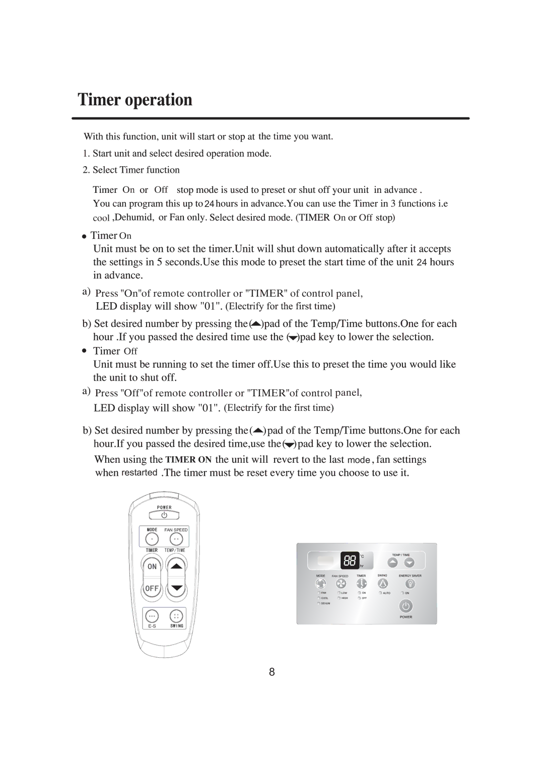 Haier HW-12LN03, HW-09LN03, 0010515690 manual Press Onof remote controller or Timer of control panel 