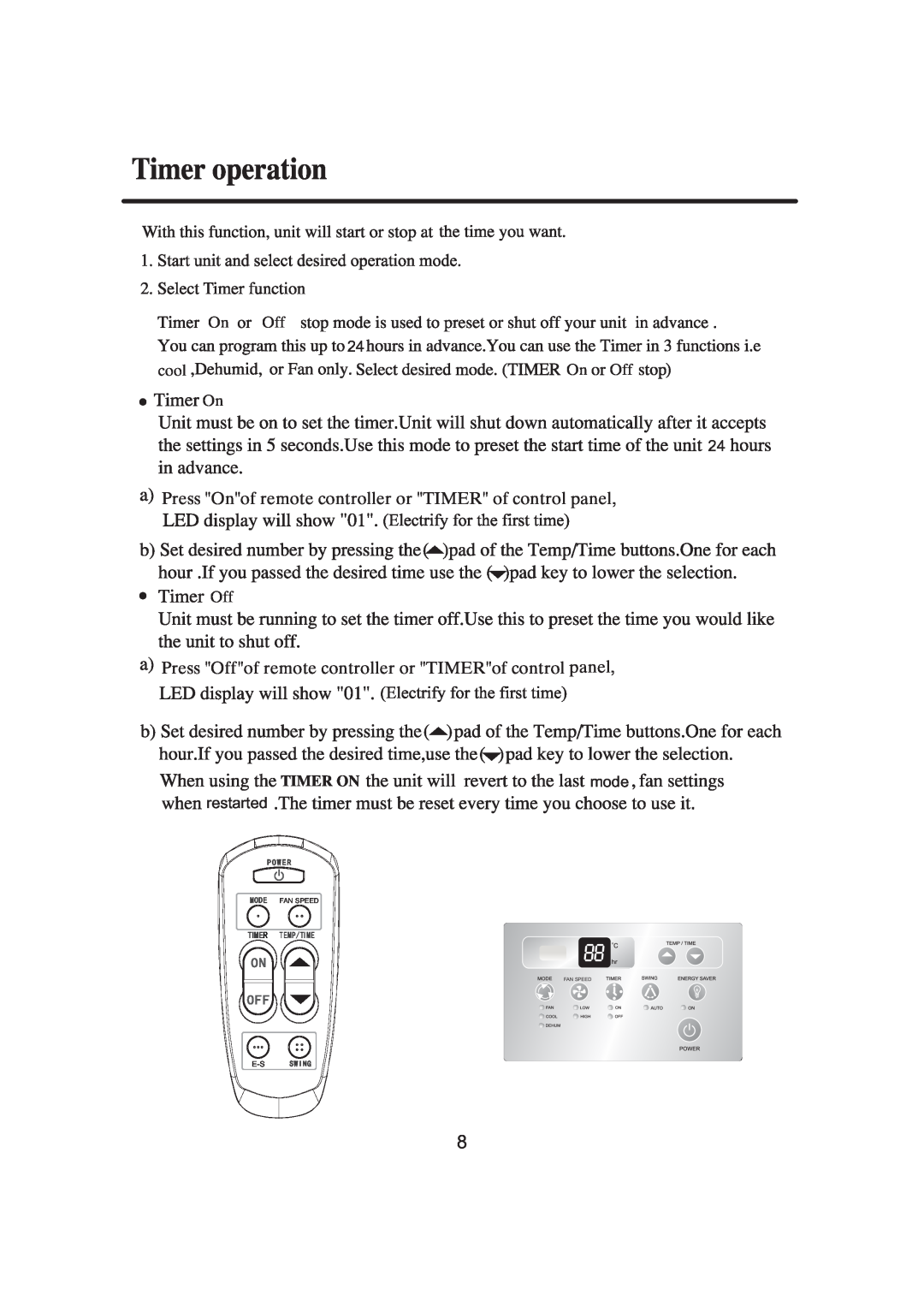 Haier HW-12LN03, HW-09LN03, 0010515690 TIMER ON mode, Press Onof remote controller or TIMER of control panel, Fan Speed 