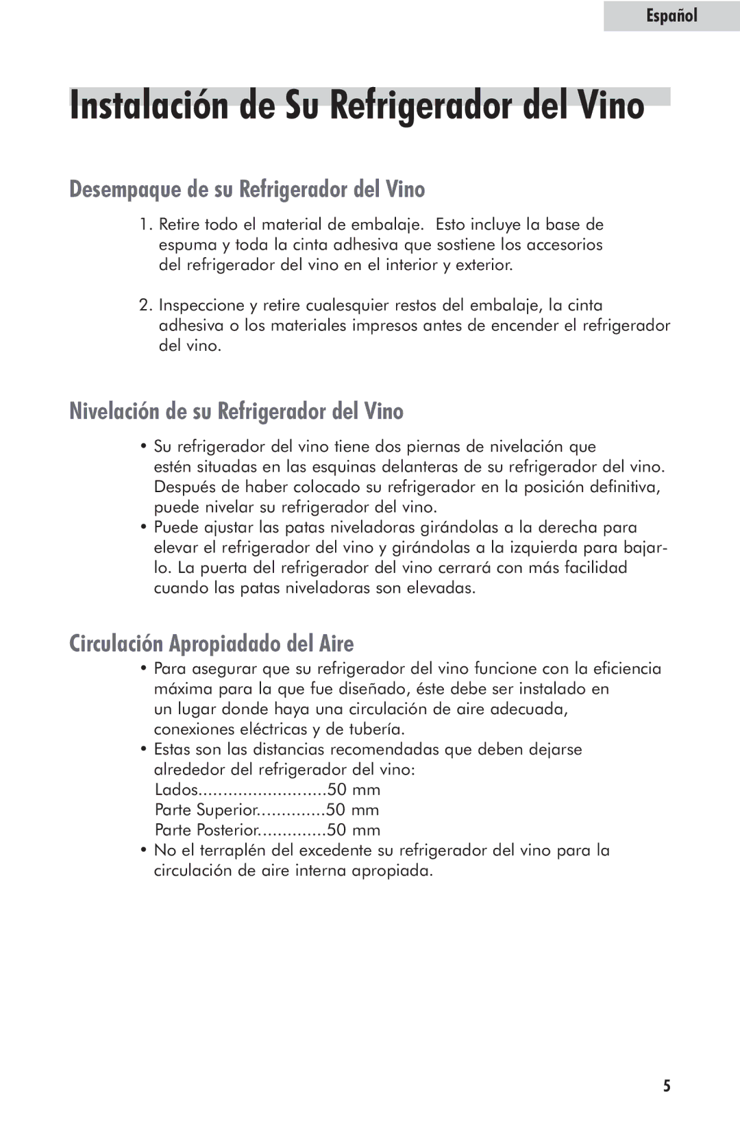 Haier HW42WF10NG, HW24WF10NG user manual Instalación de Su Refrigerador del Vino 