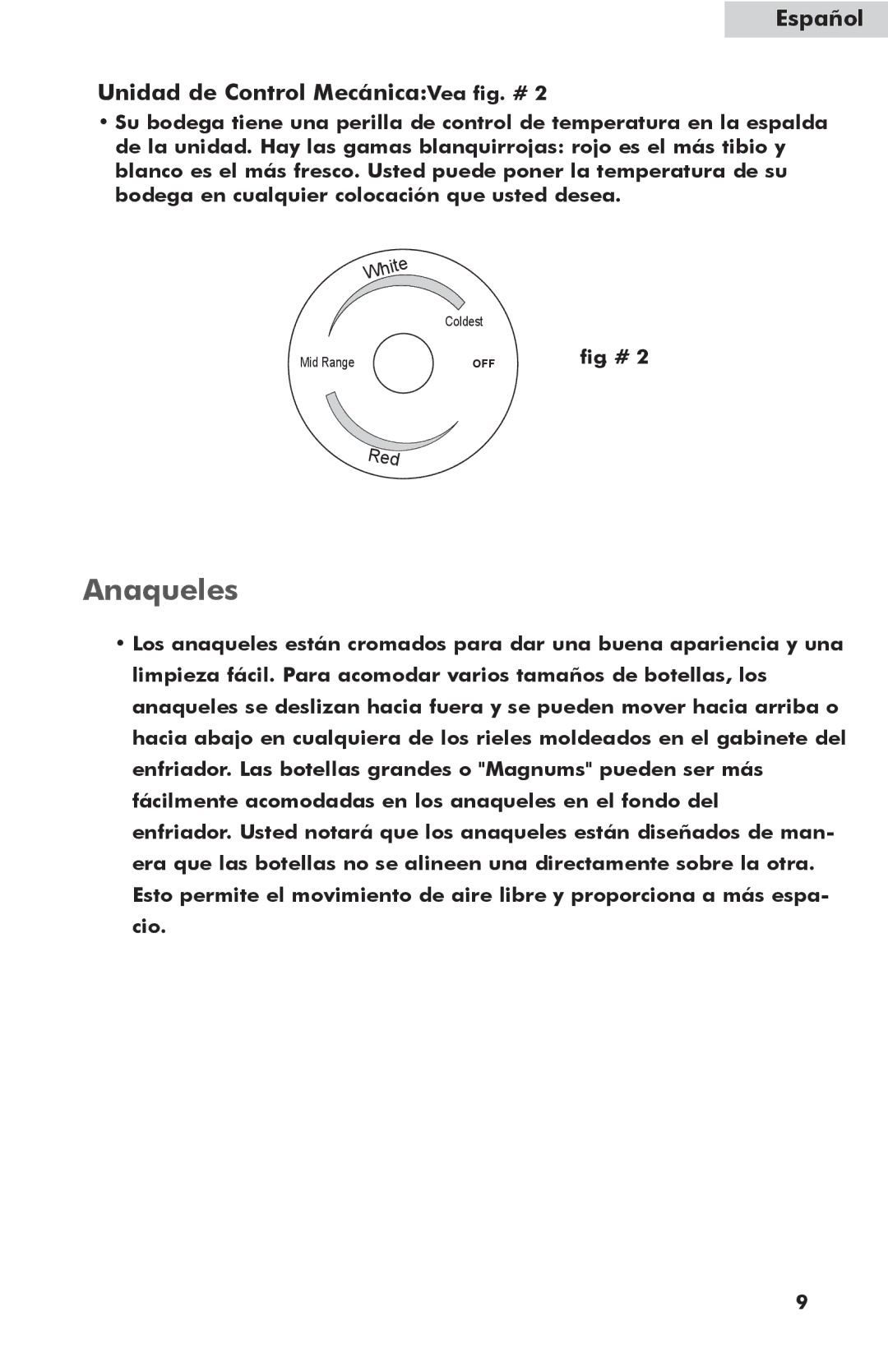 Haier HW42WF10NG, HW24WF10NG user manual Anaqueles, Español Unidad de Control MecánicaVea fig. # 