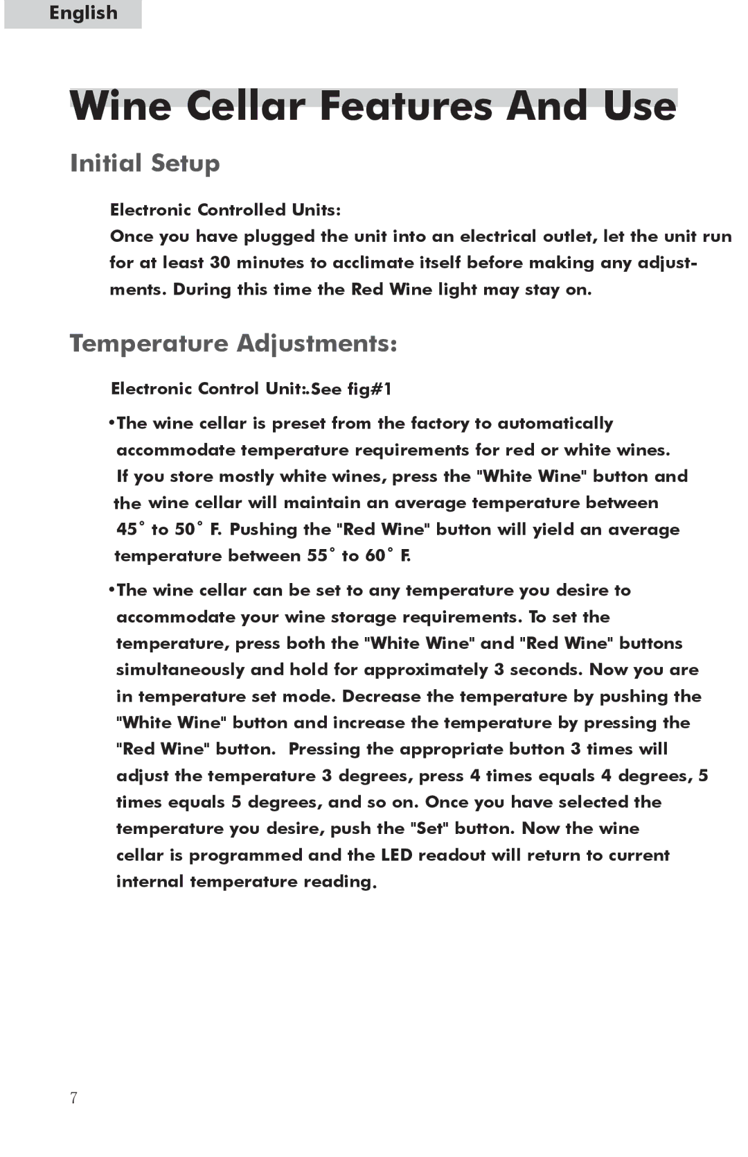 Haier HW24WF10NG, HW42WF10NG user manual Wine Cellar Features And Use, Initial Setup, Temperature Adjustments 