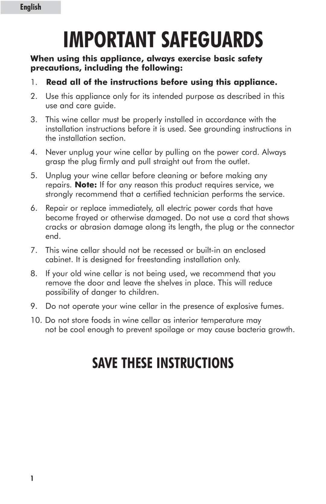 Haier HW24WF10NG, HW42WF10NG user manual Important Safeguards, Save These Instructions, English 