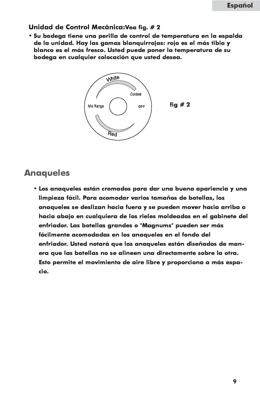 Haier HW42WF10NG, HW24WF10NG user manual Anaqueles, Español Unidad de Control MecánicaVea fig. # 