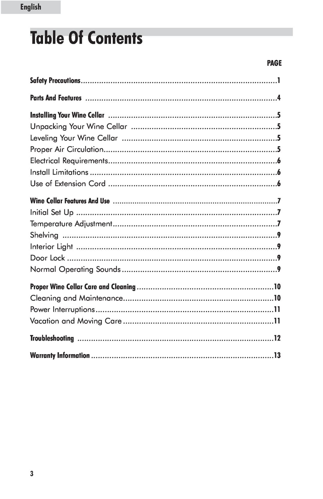 Haier HW24WF10NG, HW42WF10NG user manual Table Of Contents, English 