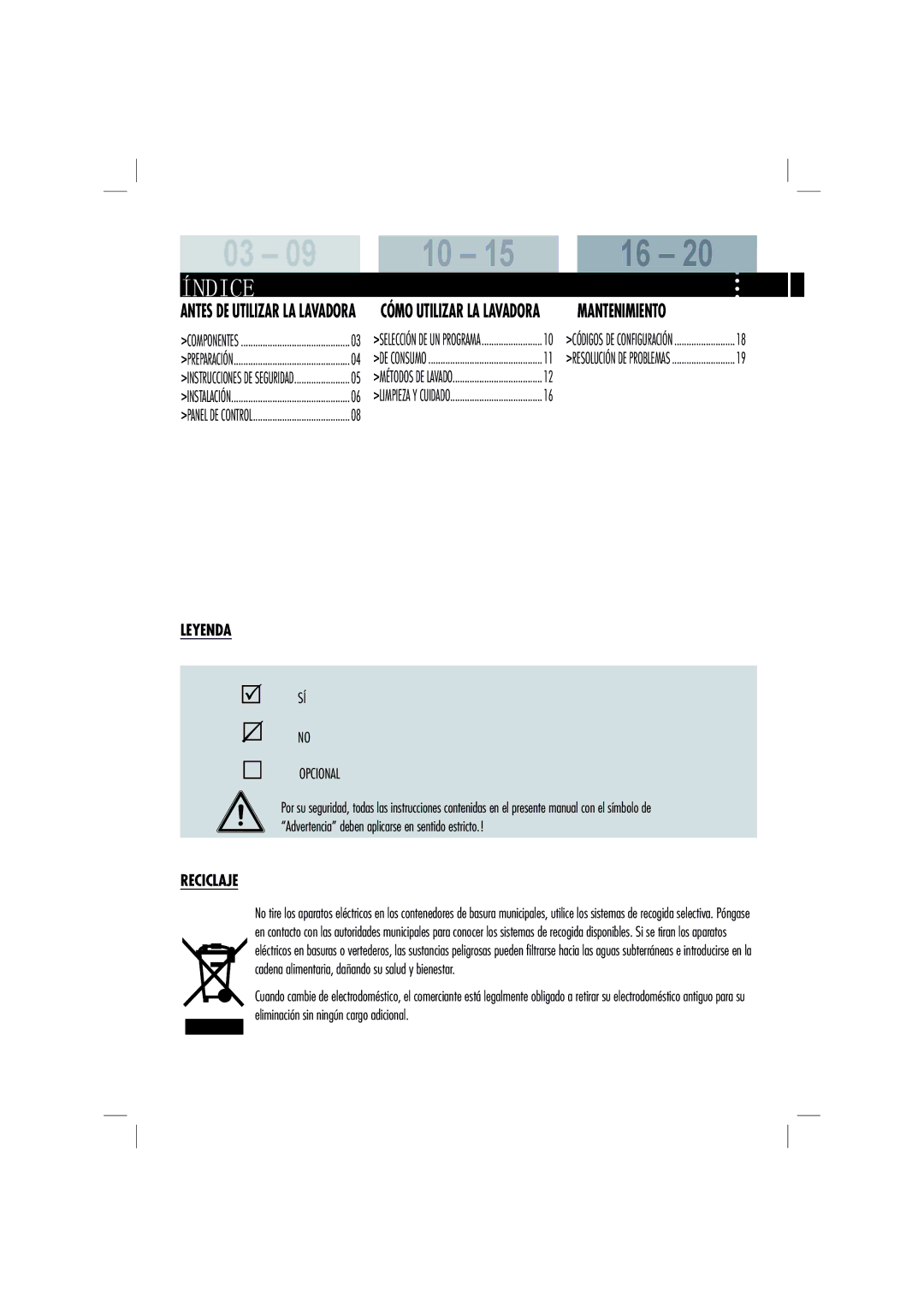 Haier HW70-B1286, HW80-B1286 manual Leyenda, Reciclaje 