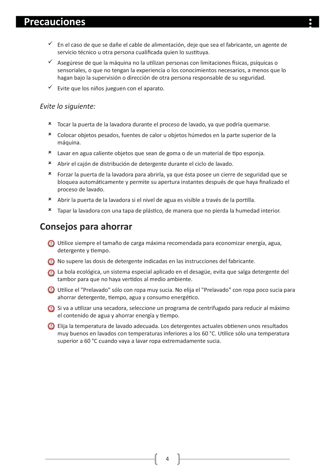 Haier HW80-1279 user manual Consejos para ahorrar 