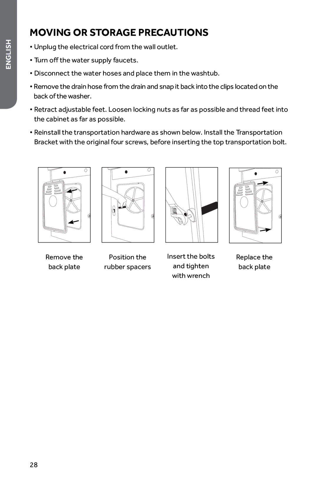 Haier HWD1600BW user manual Moving or storage precautions 