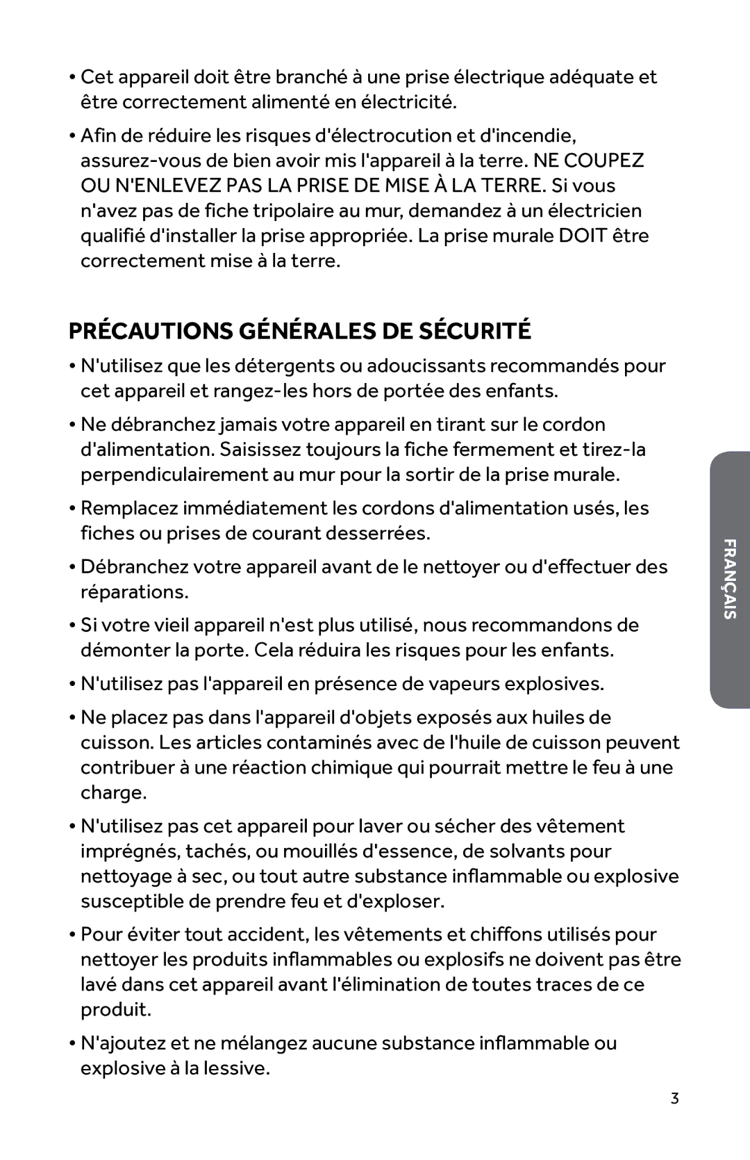 Haier HWD1600BW user manual Précautions Générales DE Sécurité 