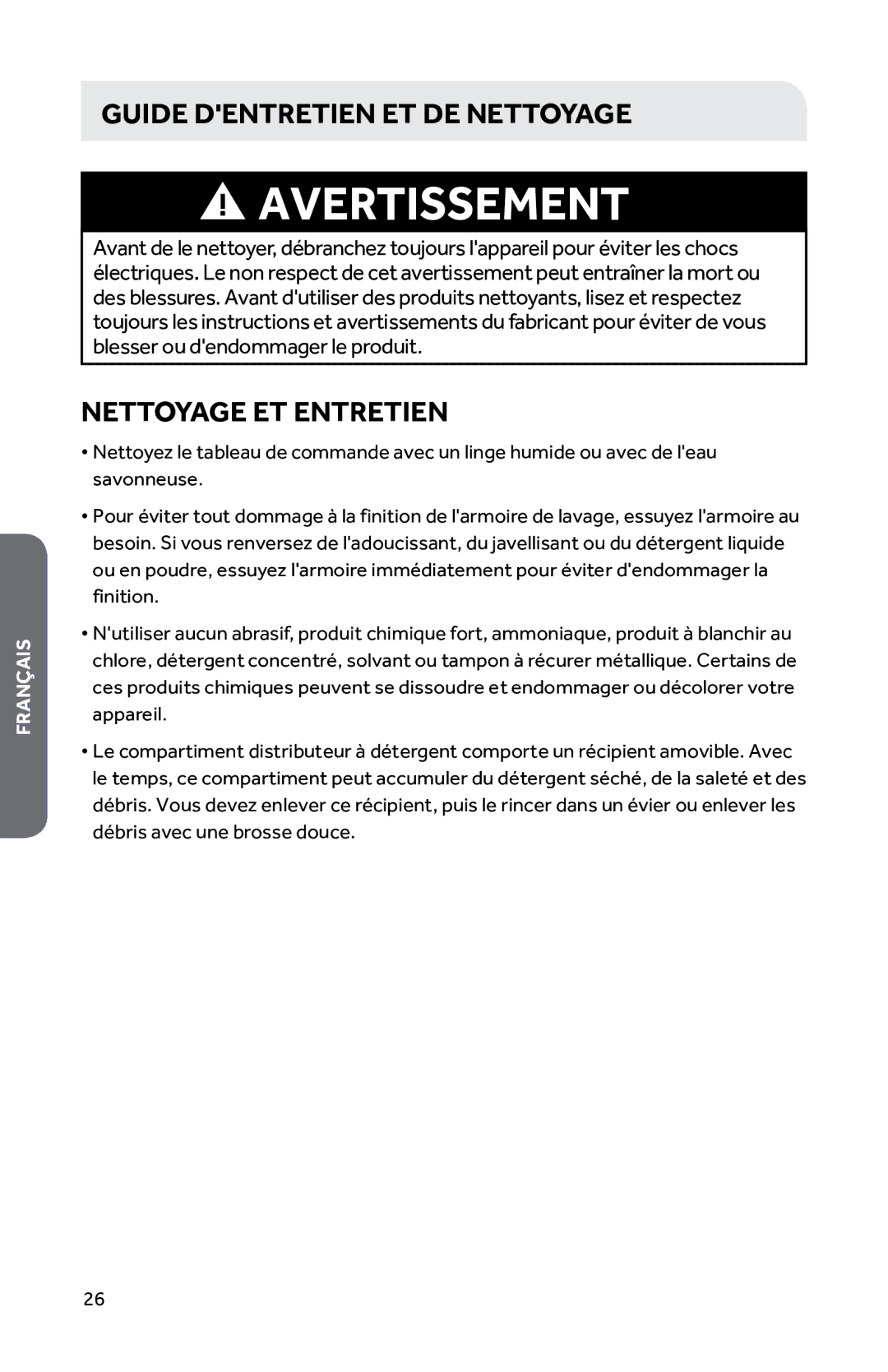 Haier HWD1600BW user manual Guide Dentretien ET DE Nettoyage, Nettoyage ET Entretien 