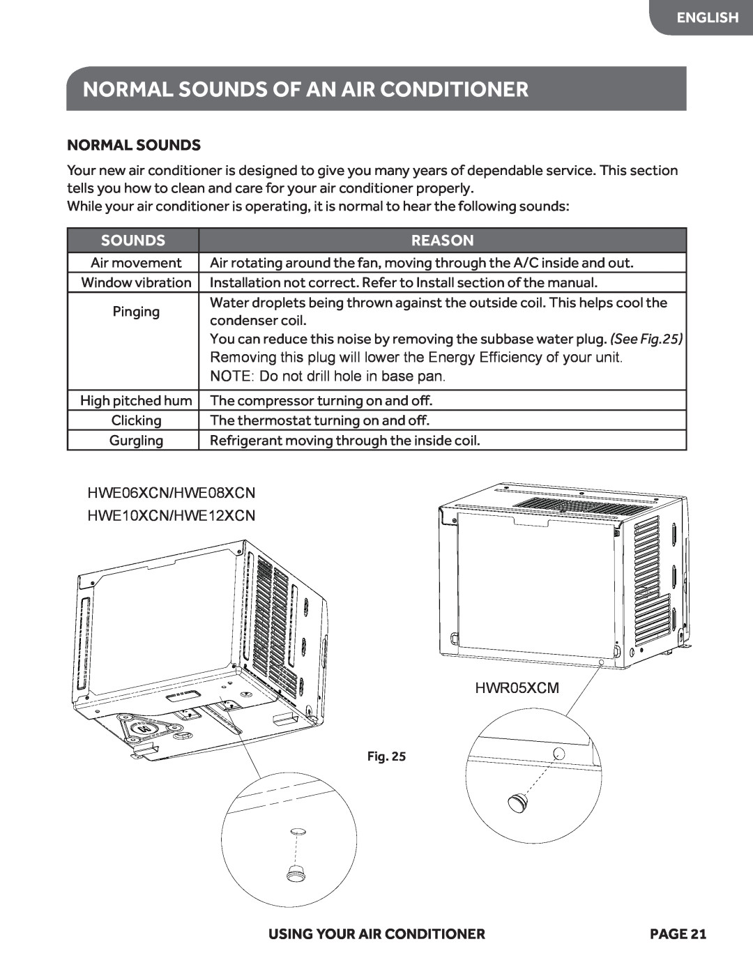 Haier HWE06XCN, HWE10XCN, HWE12XCN, HWE08XCN user manual Normal Sounds Of An Air Conditioner, Reason, English 