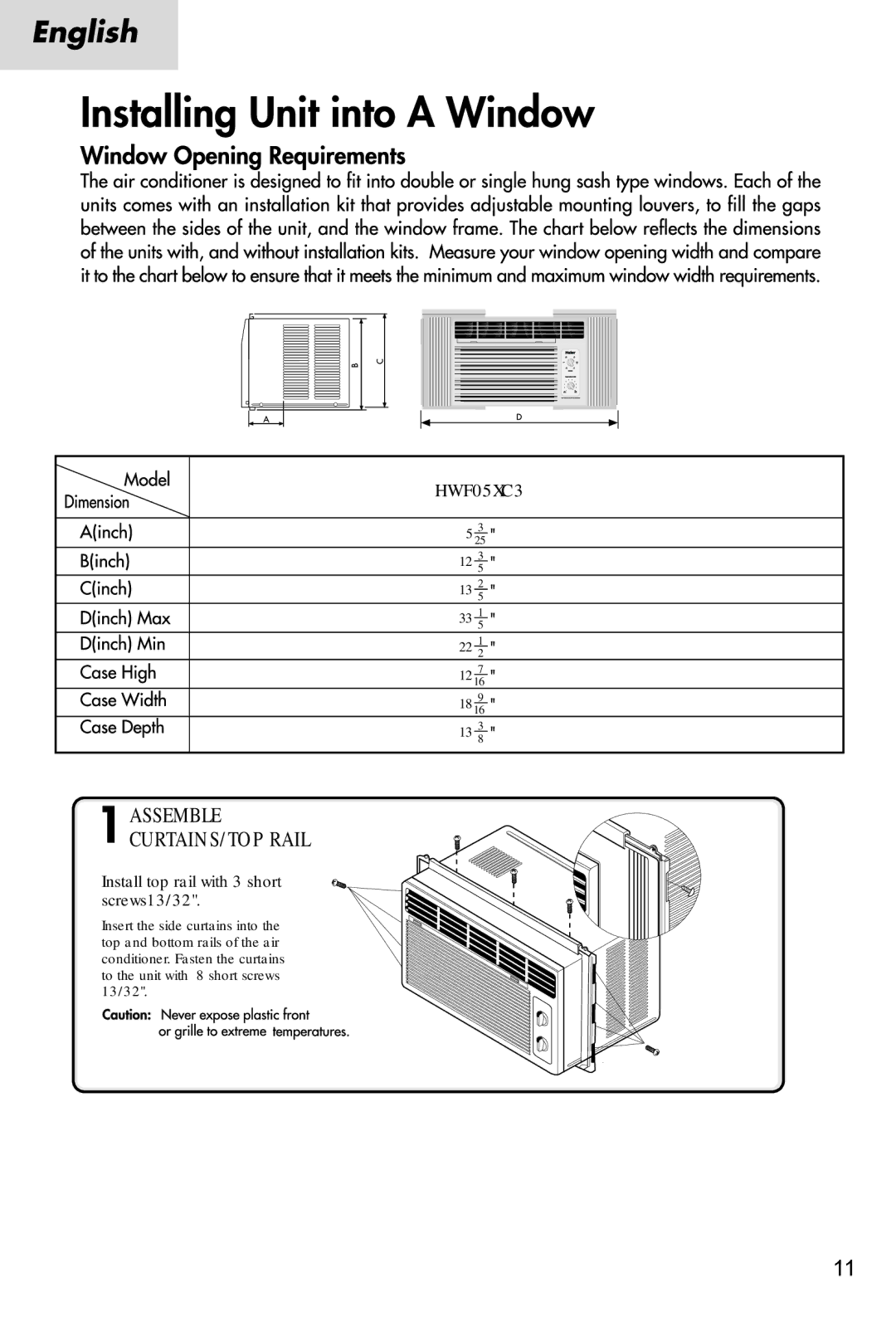 Haier HWF05XC3 manual Assemble CURTAINS/TOP Rail 