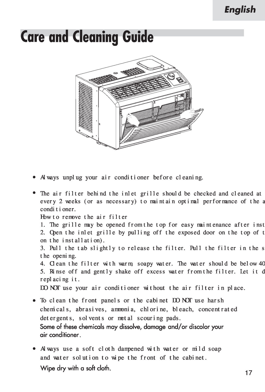 Haier HWR05XC5, HWF05XC5 manual How to remove the air filter 
