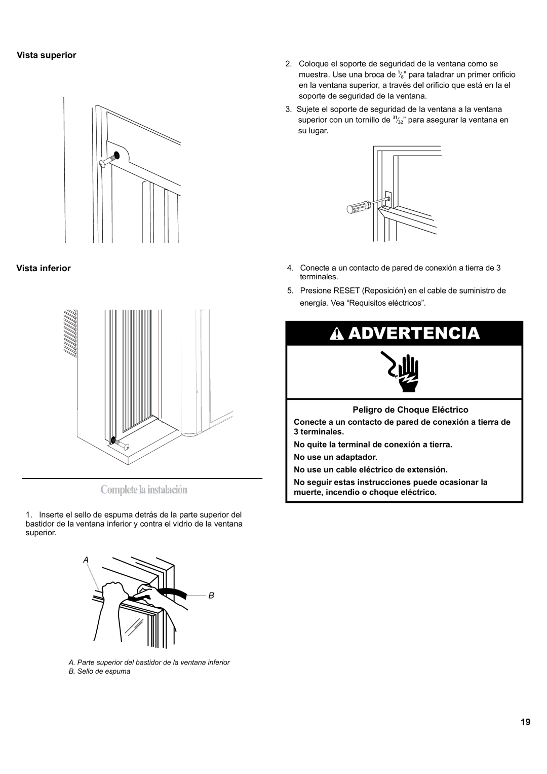 Haier HWF05XCK-E, HWF05XCK-T, HWF05XCK-L manual Completelainstalación, Vista superior Vista inferior 