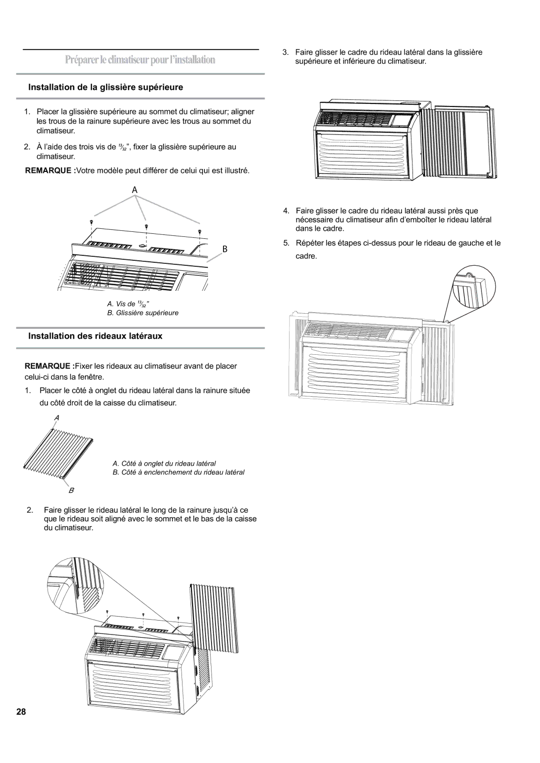 Haier HWF05XCK-T, HWF05XCK-L manual Préparerleclimatiseurpourl’installation, Installation de la glissière supérieure 