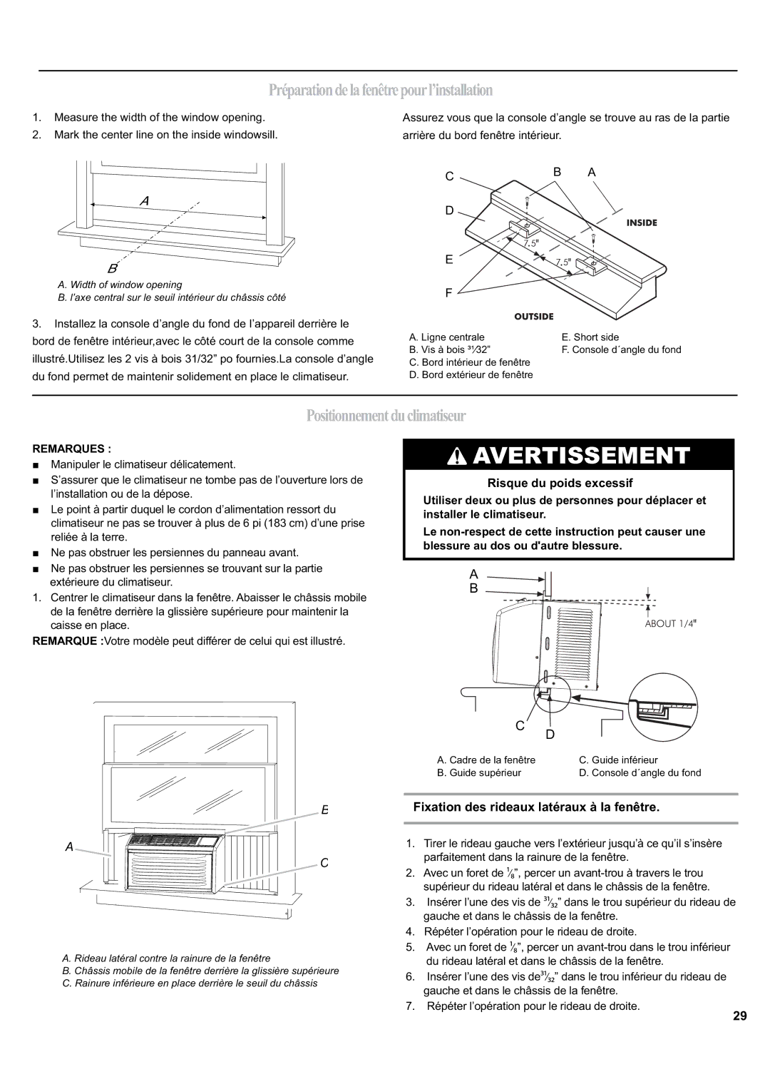 Haier HWF05XCK-T, HWF05XCK-L, HWF05XCK-E manual Préparationdelafenêtrepourl’installation, Positionnementduclimatiseur 