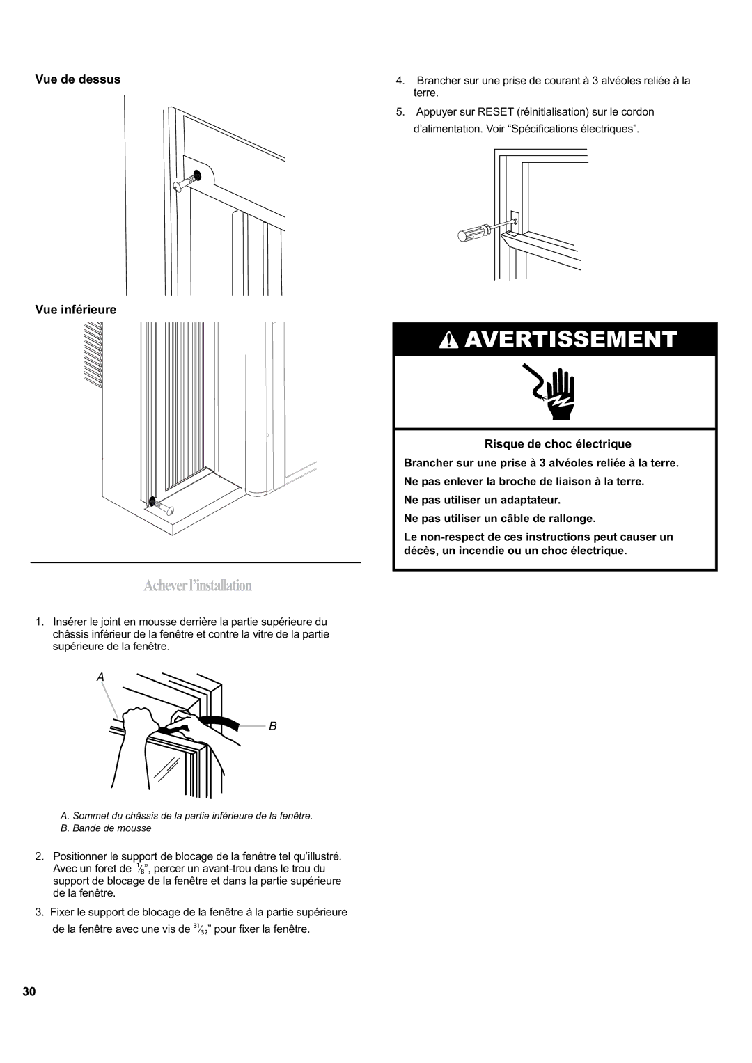 Haier HWF05XCK-L, HWF05XCK-T, HWF05XCK-E manual Acheverl’installation, Vue de dessus Vue inférieure 