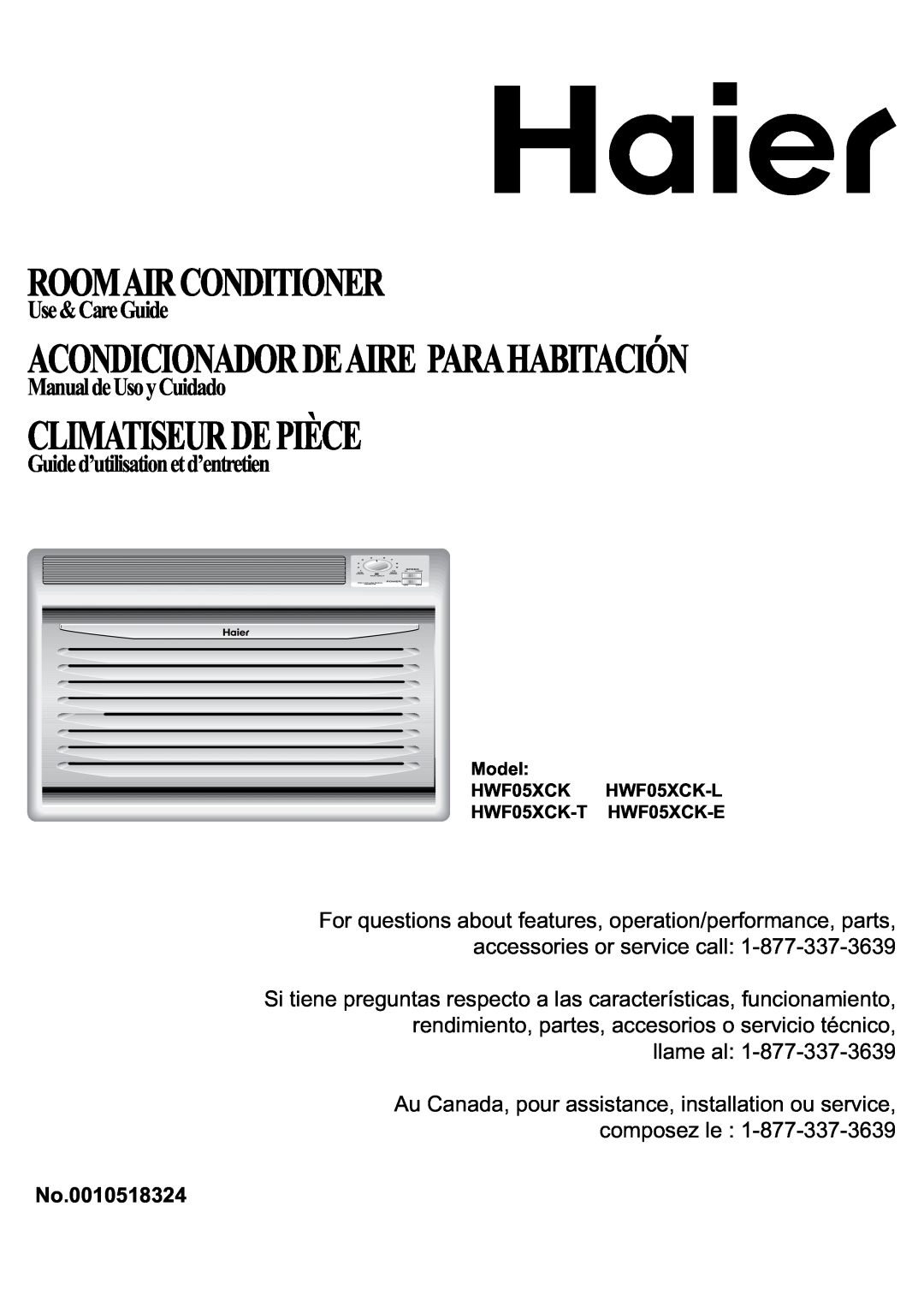 Haier HWF05XCK-T manual Climatiseurdepièce, Roomairconditioner, Acondicionadordeaire Parahabitación, Use&CareGuide 