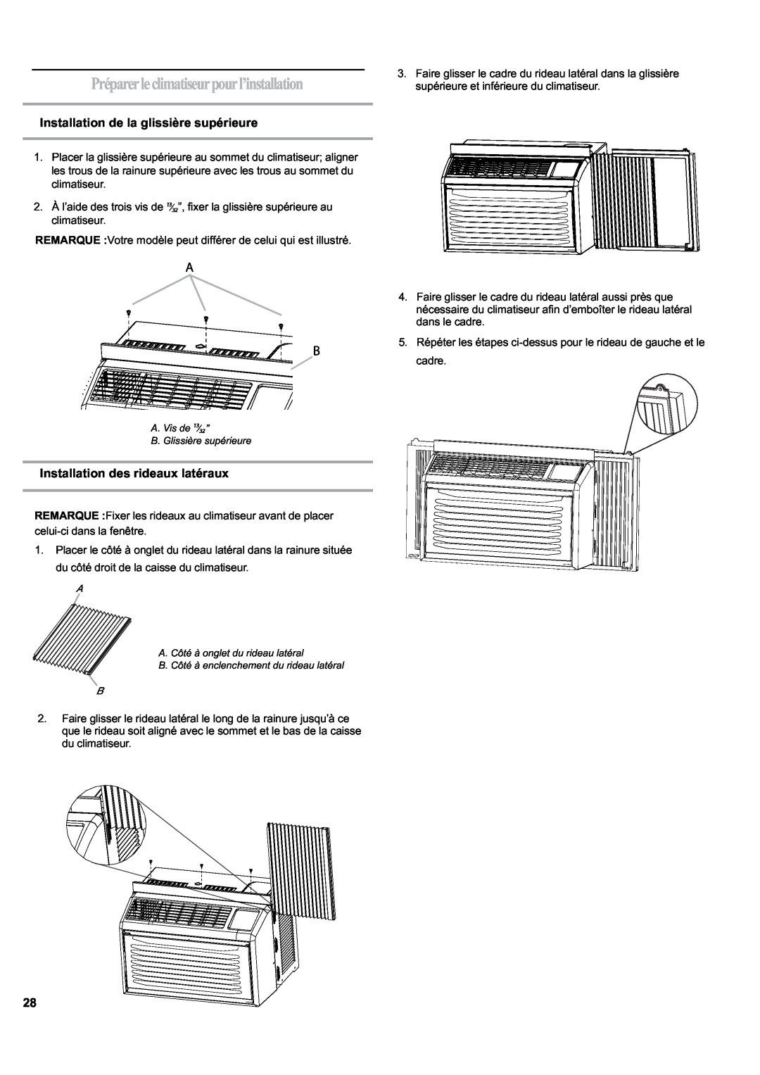 Haier HWF05XCK-T, HWF05XCK-L manual Préparerleclimatiseurpourl’installation, Installation de la glissière supérieure 