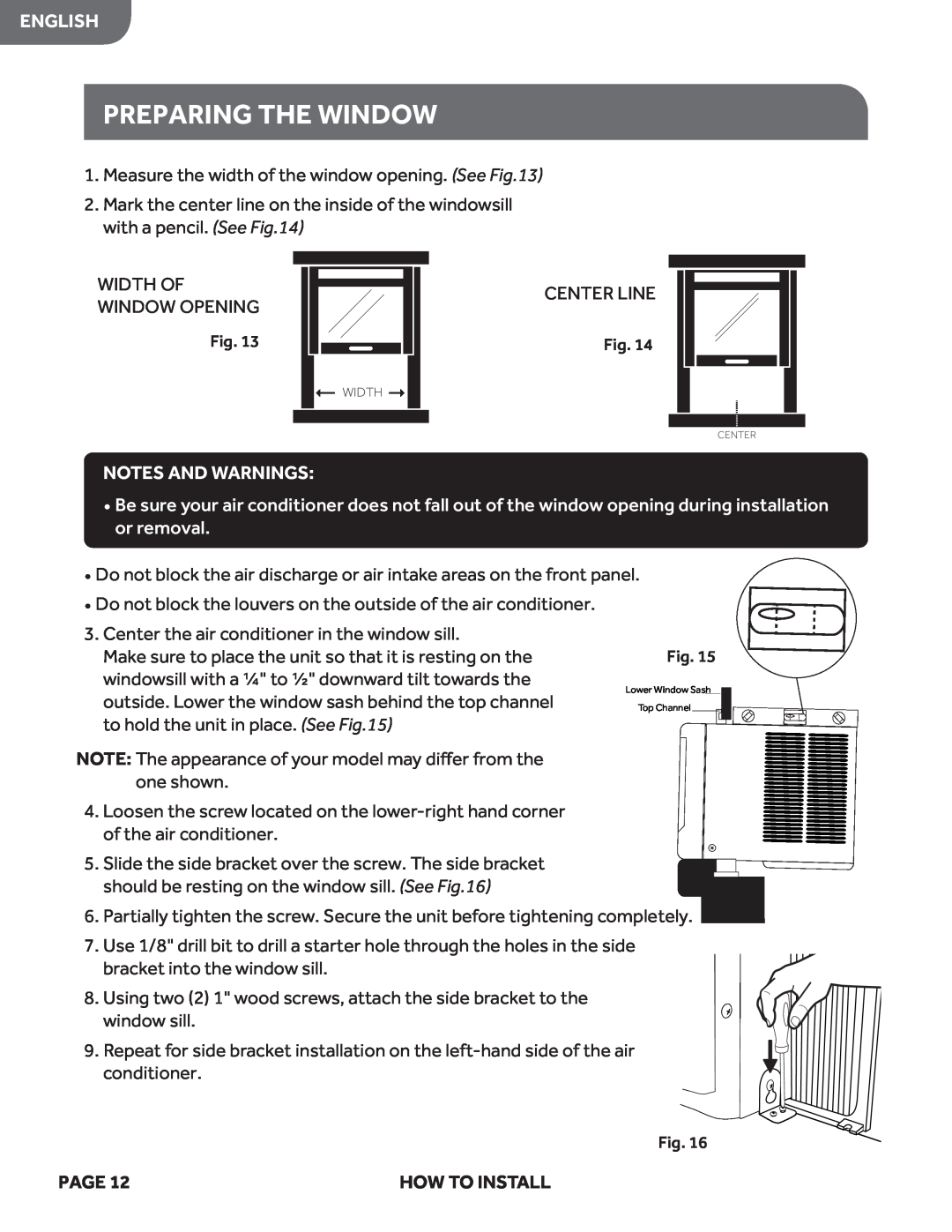 Haier HWF05XCL manual Preparing The Window, English, Notes And Warnings, Page 