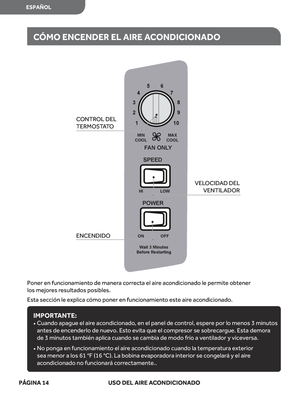Haier HWF05XCL manual Cómo Encender El Aire Acondicionado, Importante, Ventilador, Página 