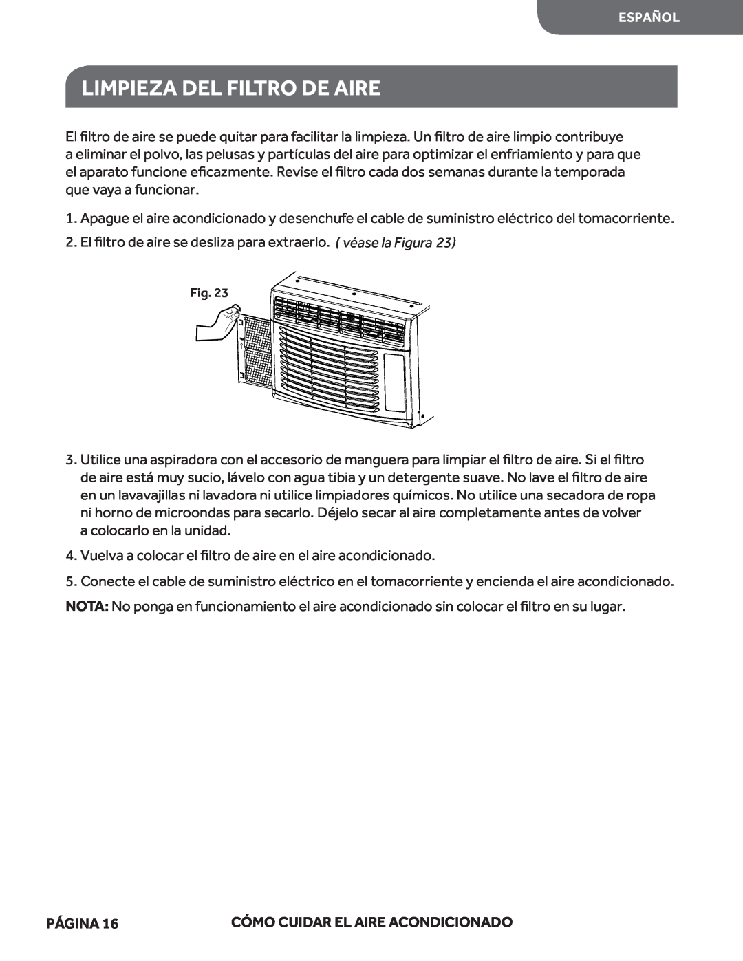 Haier HWF05XCL manual Limpieza Del Filtro De Aire, Página, Cómo Cuidar El Aire Acondicionado 