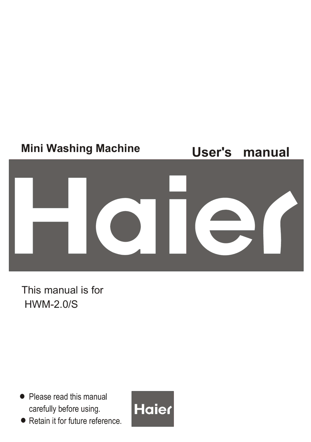 Haier HWM-2.0/S user manual Mini Washing Machine 