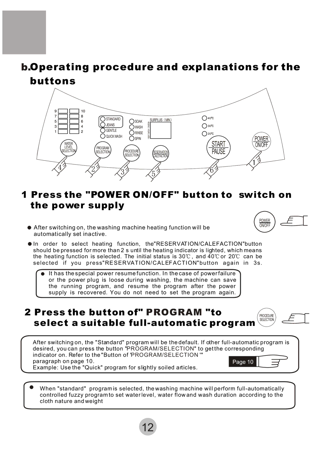 Haier HWM-6.5/S user manual Operating procedure and explanations for Buttons 