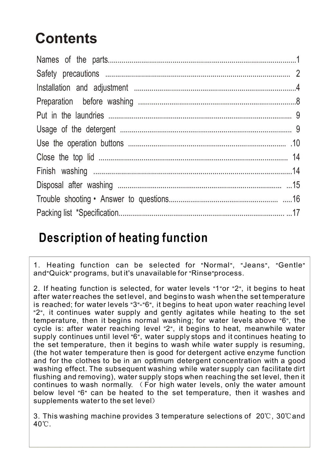 Haier HWM-6.5/S user manual Contents 