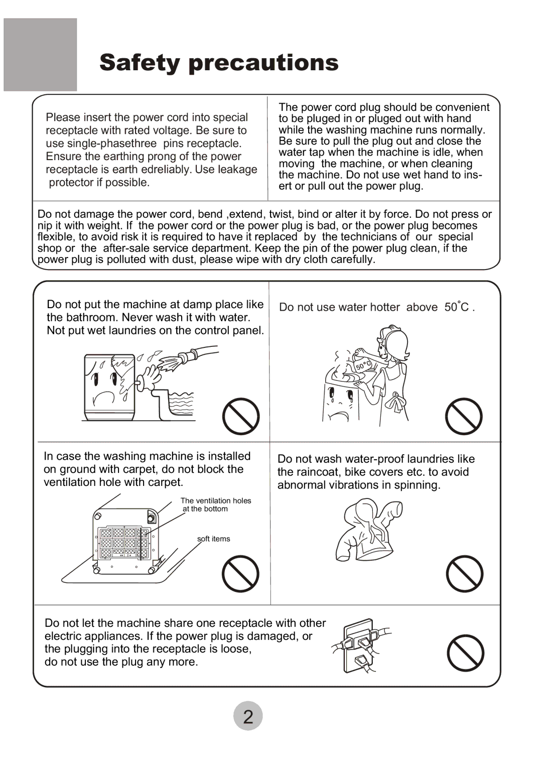 Haier HWM-6.5/S user manual Safety precautions, Do not use water hotter above 50 C 