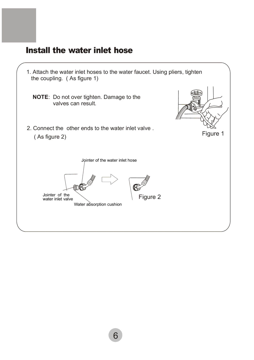 Haier HWM-6.5/S user manual Install the water inlet hose 