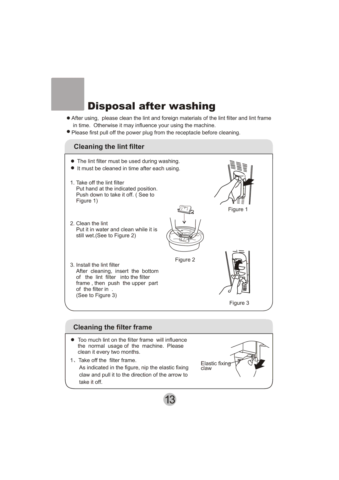 Haier HWM110-23BS user manual Disposal after washing, Cleaning the lint filter 