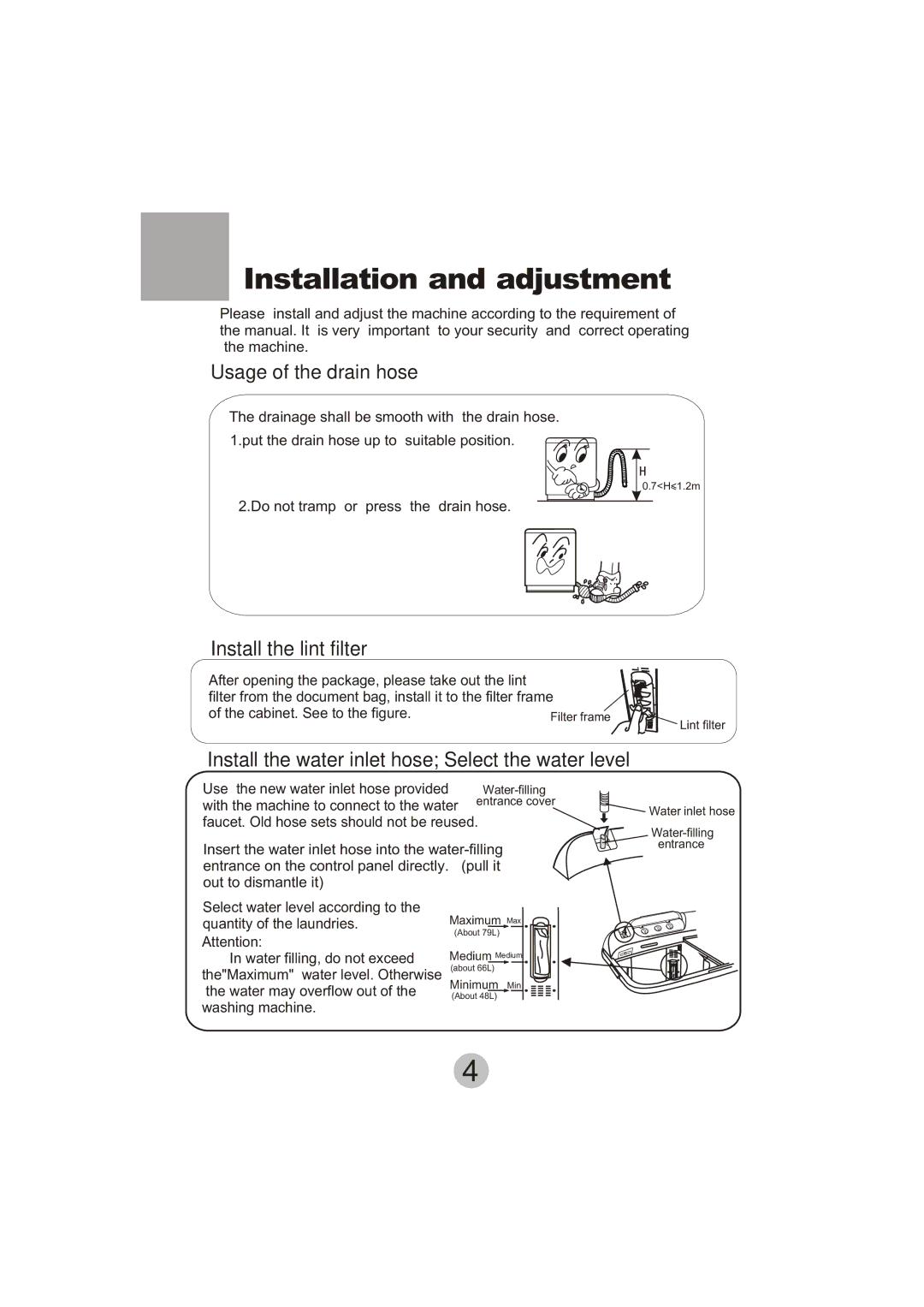 Haier HWM110-23BS user manual Installation and adjustment 