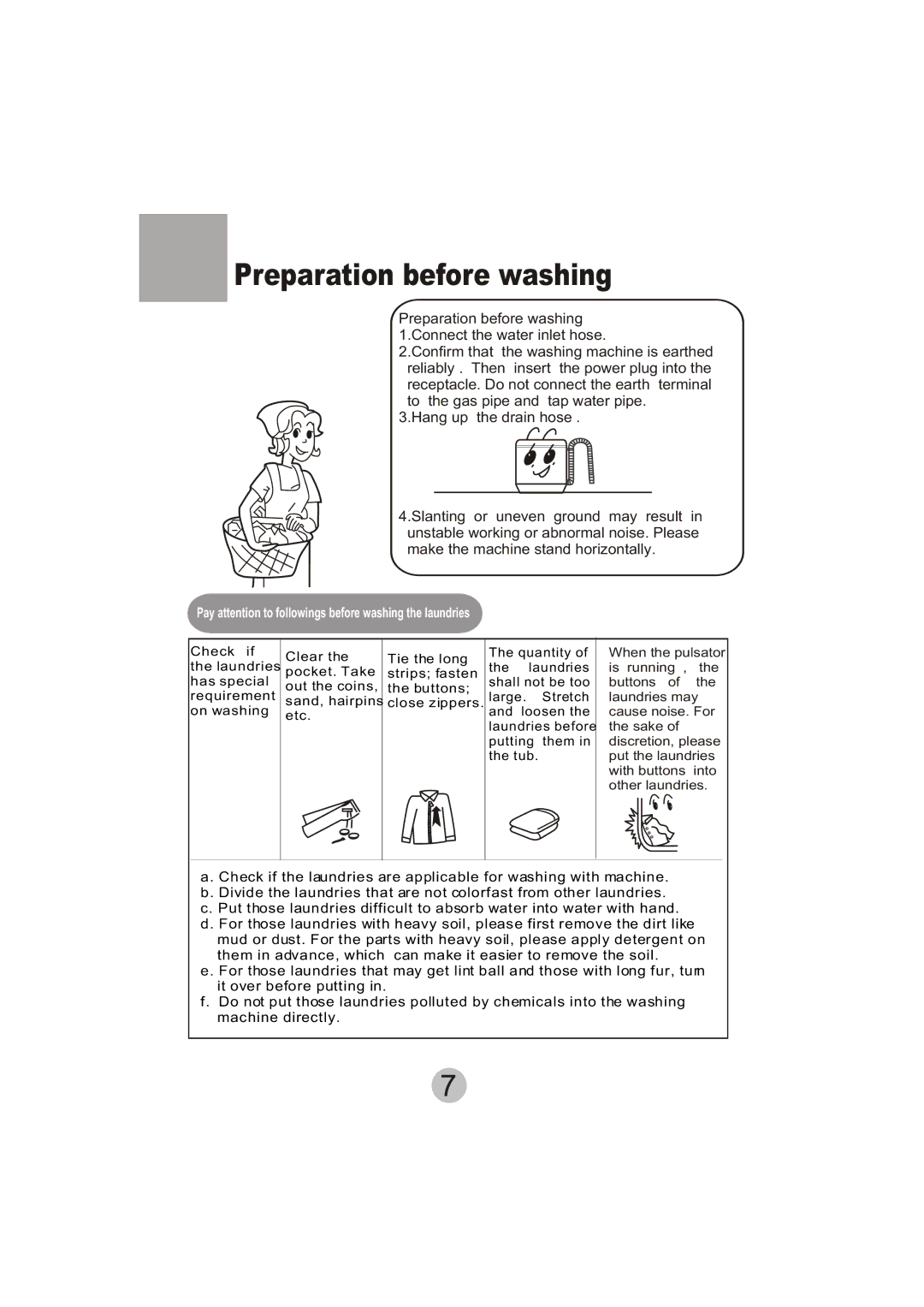 Haier HWM110-23BS user manual Preparation before washing 