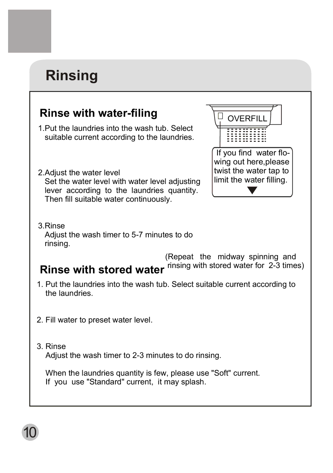 Haier HWM120-AS, HWM120-BS, HWM120-CS user manual Rinsing, Rinse with water-filing 